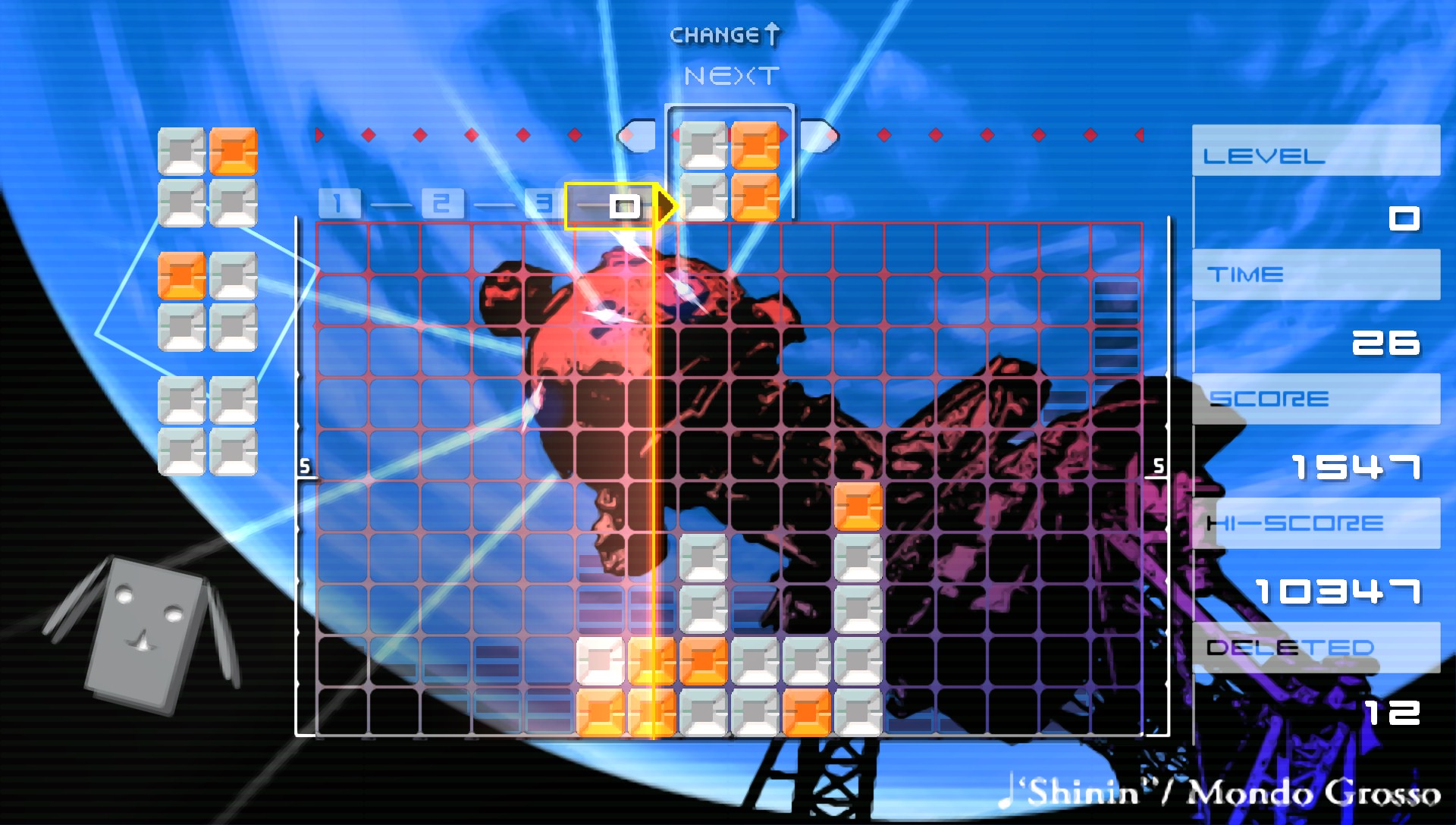 Lumines running in PPSSPP with crisp upscaled blocks and backgrounds